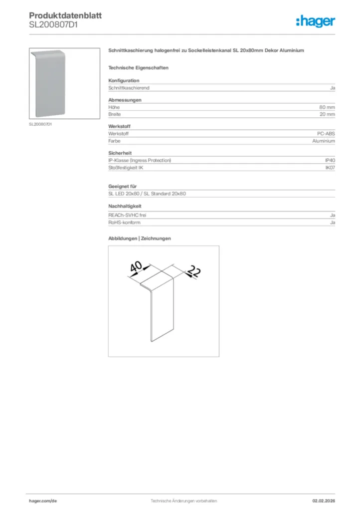 Hager Produktdatenblatt SL200807D1