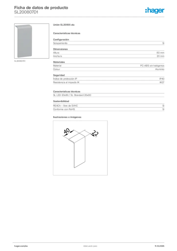 Imagen Hager Ficha de datos de producto SL200807D1 | Hager España