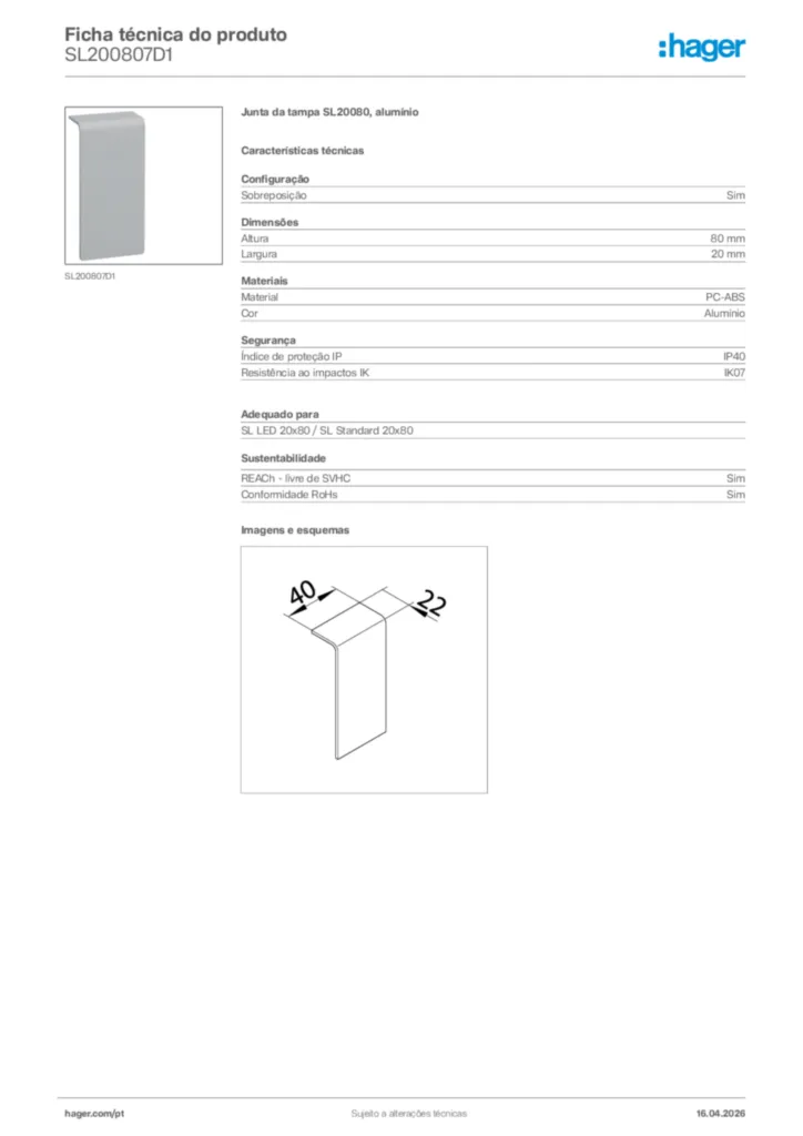 Imagem Hager Ficha técnica do produto SL200807D1 | Hager Portugal