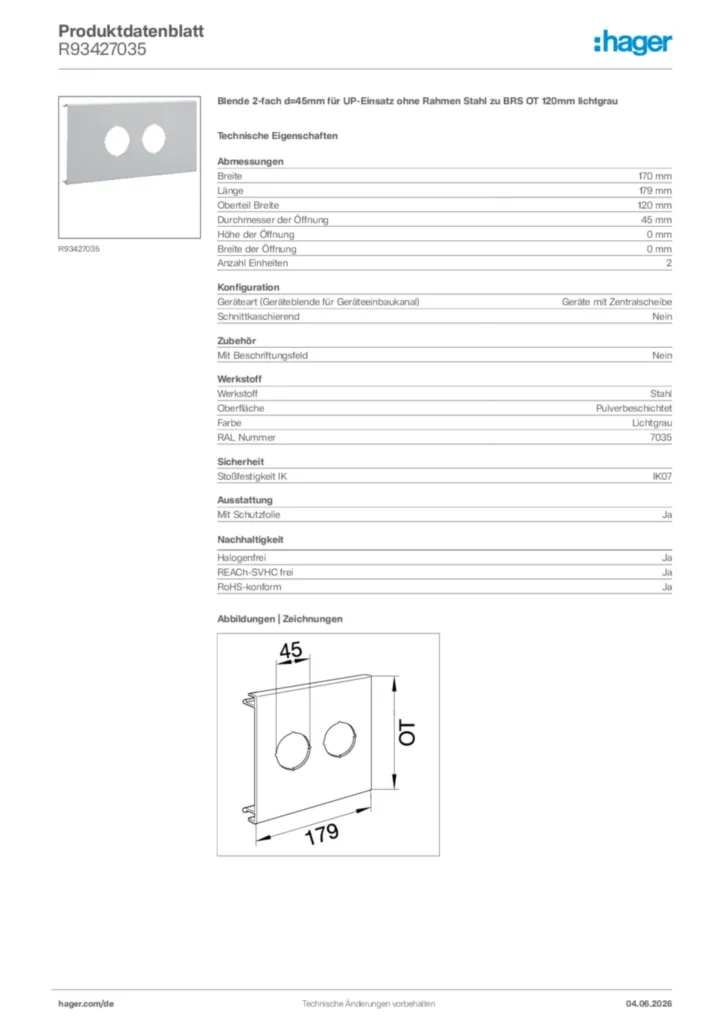 Bild Hager Produktdatenblatt R93427035 | Hager Deutschland