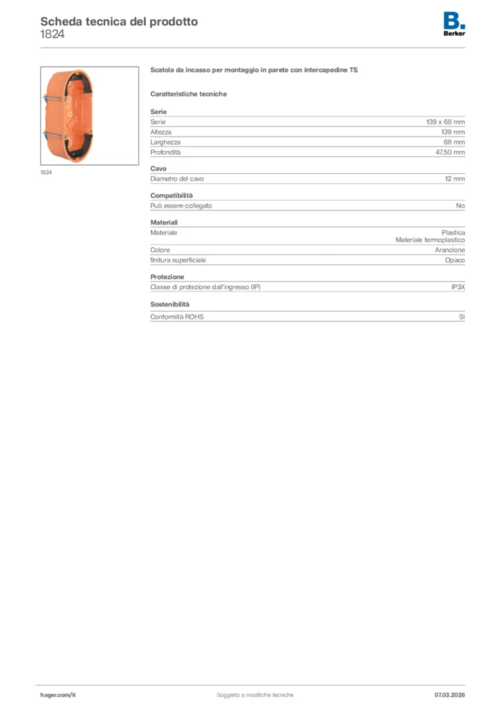 Immagine Berker Scheda tecnica del prodotto 1824 | Hager Italia