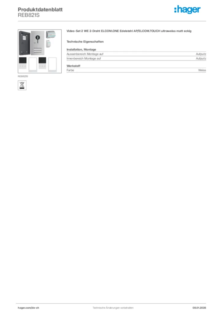 Bild Hager Produktdatenblatt REB821S | Hager Schweiz