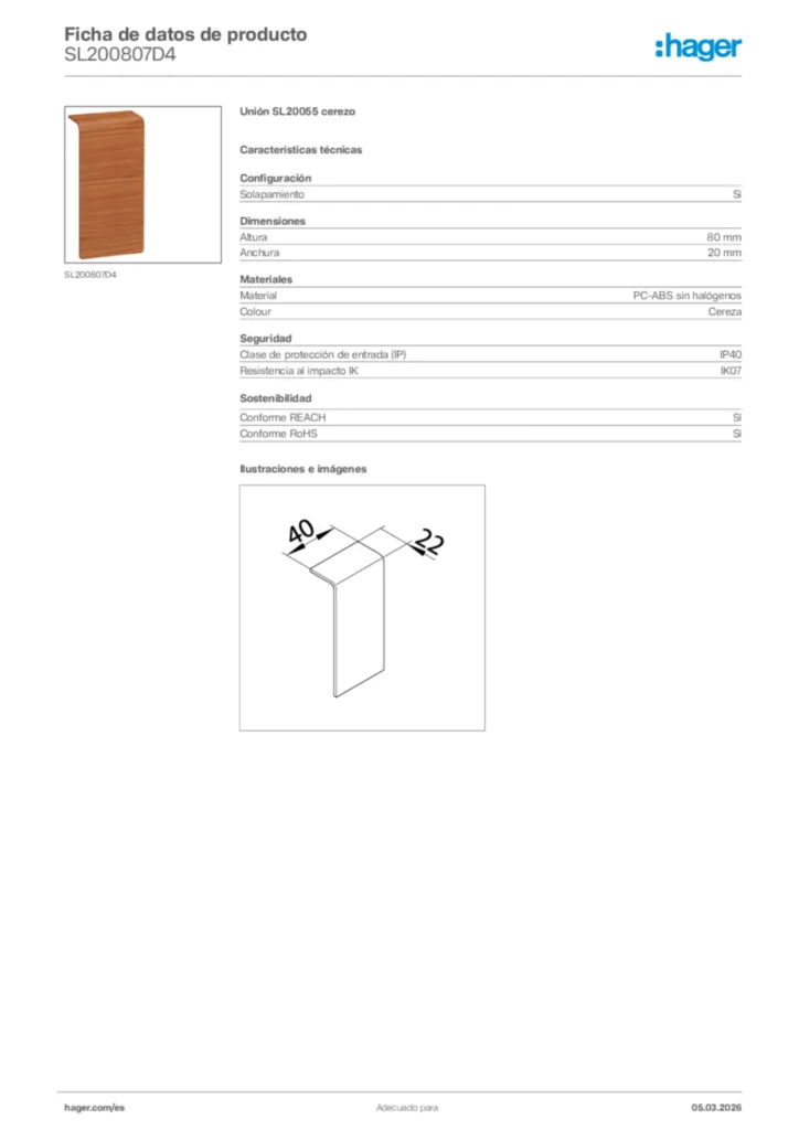 Imagen Hager Ficha de datos de producto SL200807D4 | Hager España