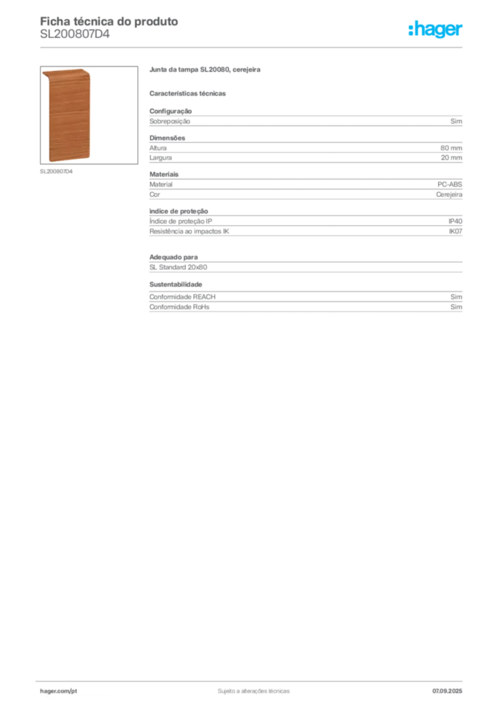 Imagem Hager Ficha técnica do produto SL200807D4 | Hager Portugal