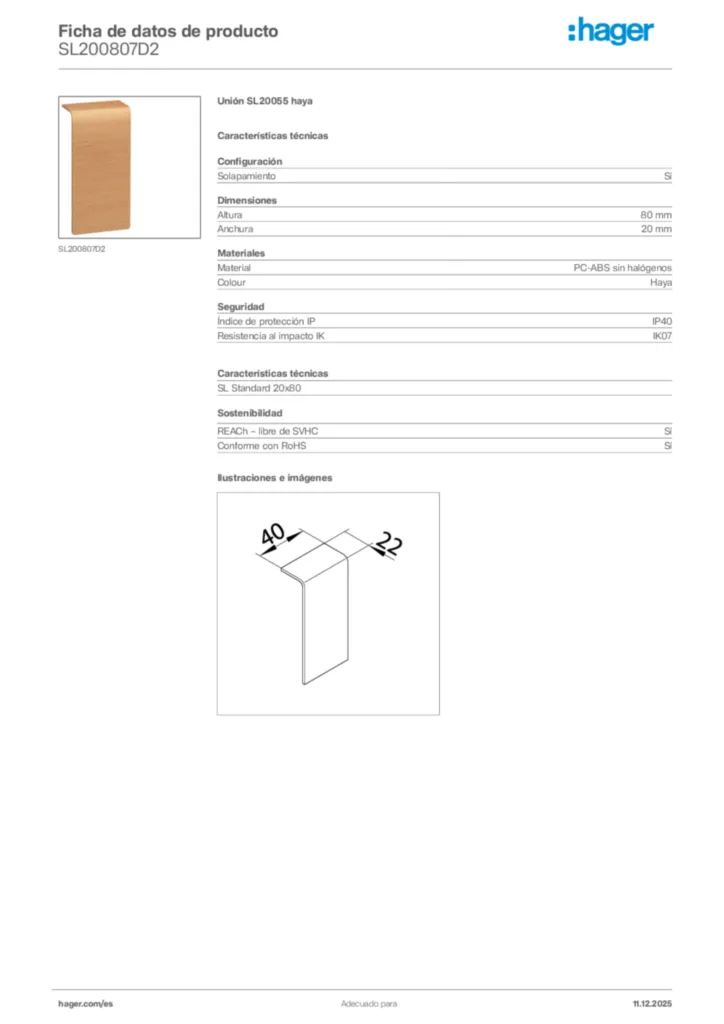 Imagen Hager Ficha de datos de producto SL200807D2 | Hager España