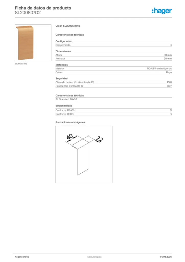 Imagen Hager Ficha de datos de producto SL200807D2 | Hager España