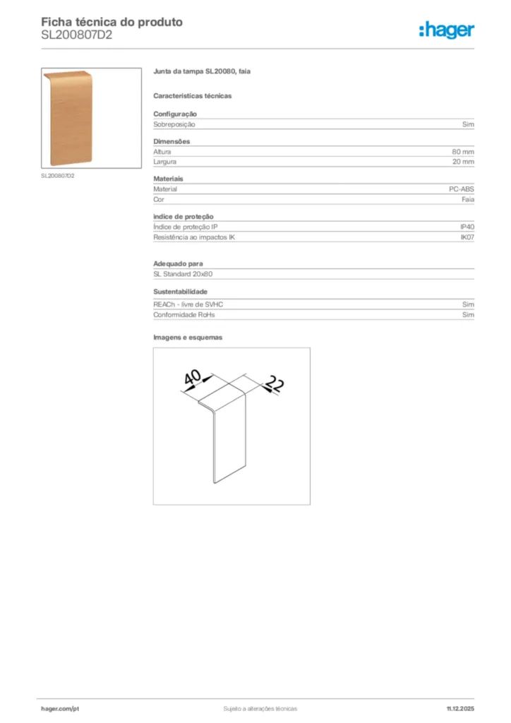Imagem Hager Ficha técnica do produto SL200807D2 | Hager Portugal
