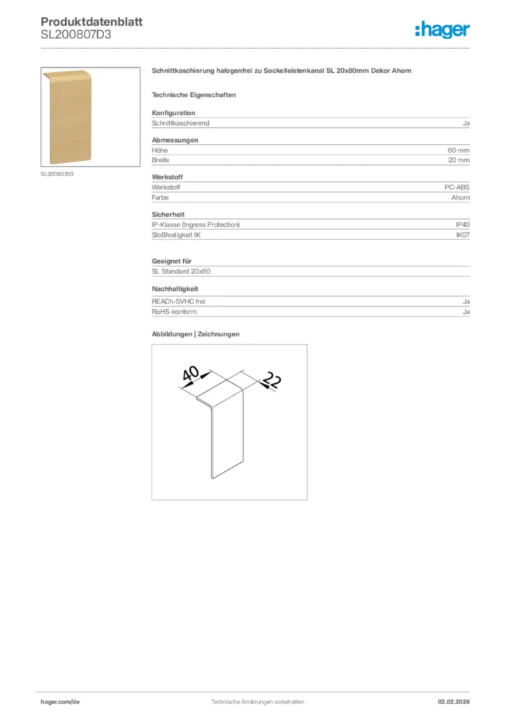 Hager Produktdatenblatt SL200807D3