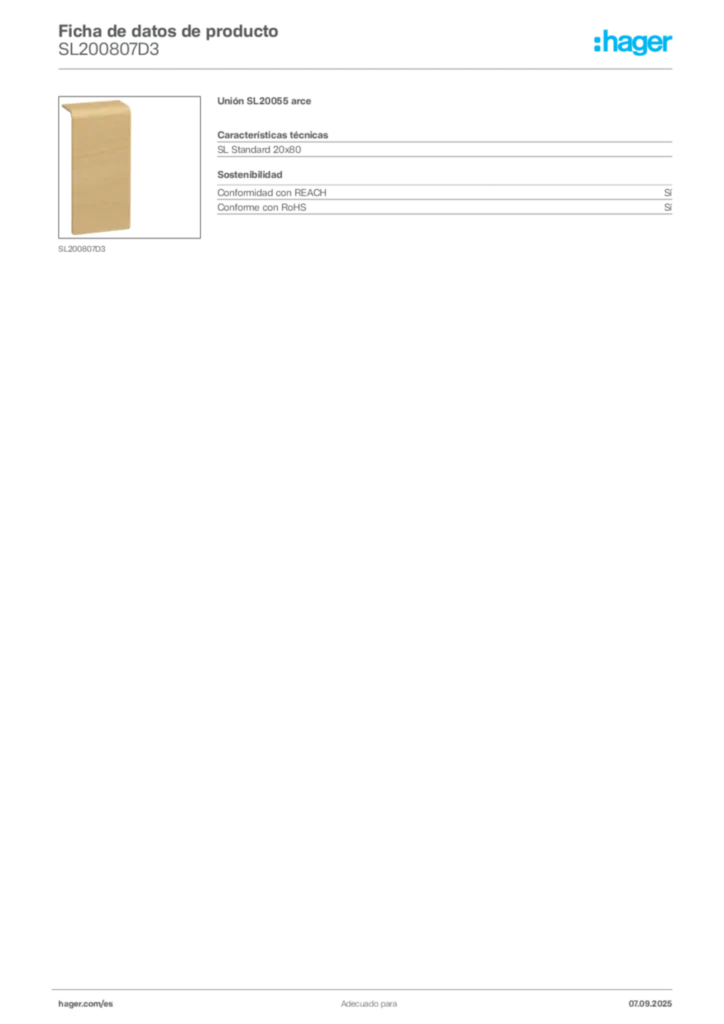 Imagen Hager Ficha de datos de producto SL200807D3 | Hager España