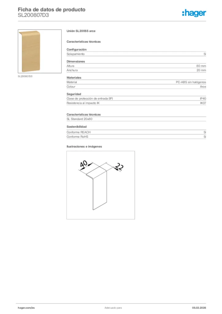 Imagen Hager Ficha de datos de producto SL200807D3 | Hager España