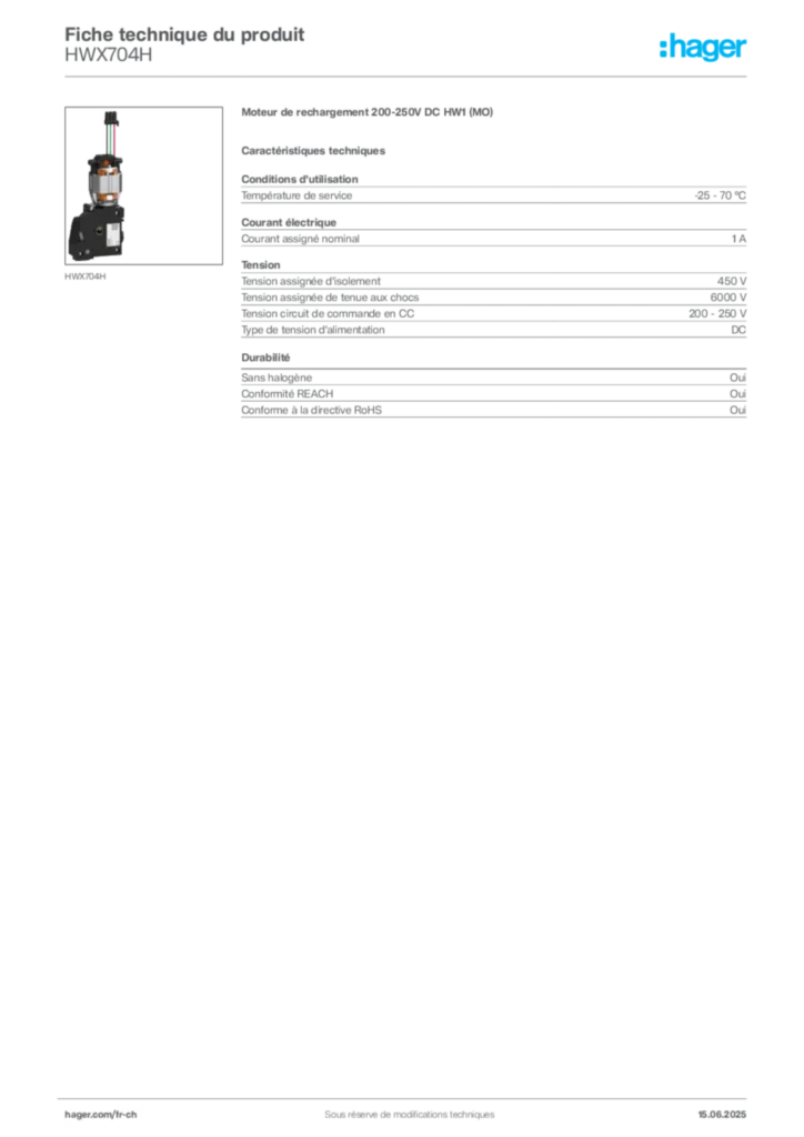 Image Hager Fiche technique du produit HWX704H | Hager Suisse