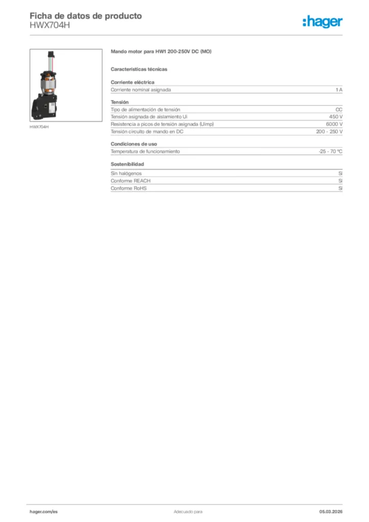 Imagen Hager Ficha de datos de producto HWX704H | Hager España