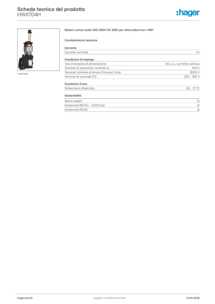 Immagine Hager Scheda tecnica del prodotto HWX704H | Hager Italia