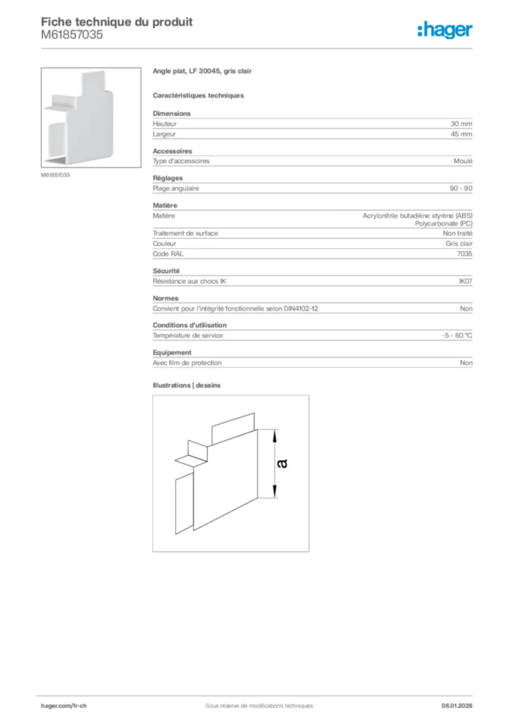 Image Hager Fiche technique du produit M61857035 | Hager Suisse