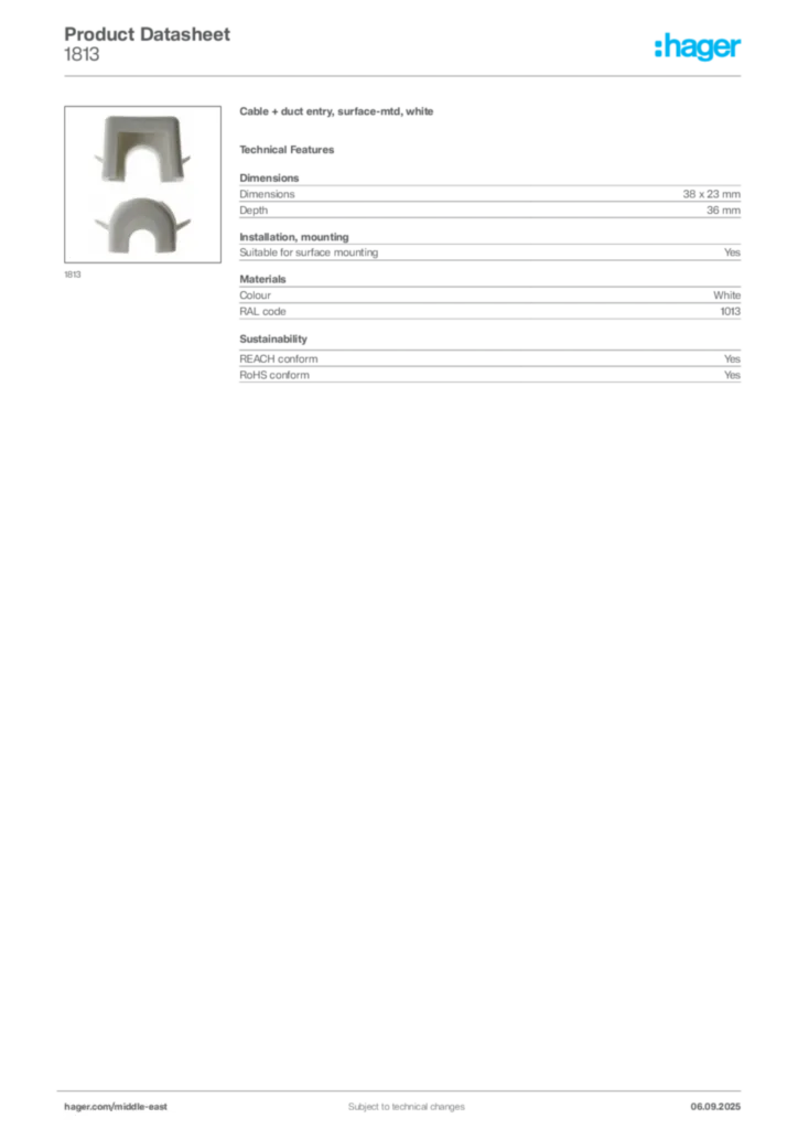 Image Hager Product data sheet 1813  | Hager