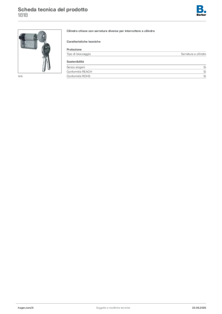 Immagine Berker Scheda tecnica del prodotto 1818 | Hager Italia