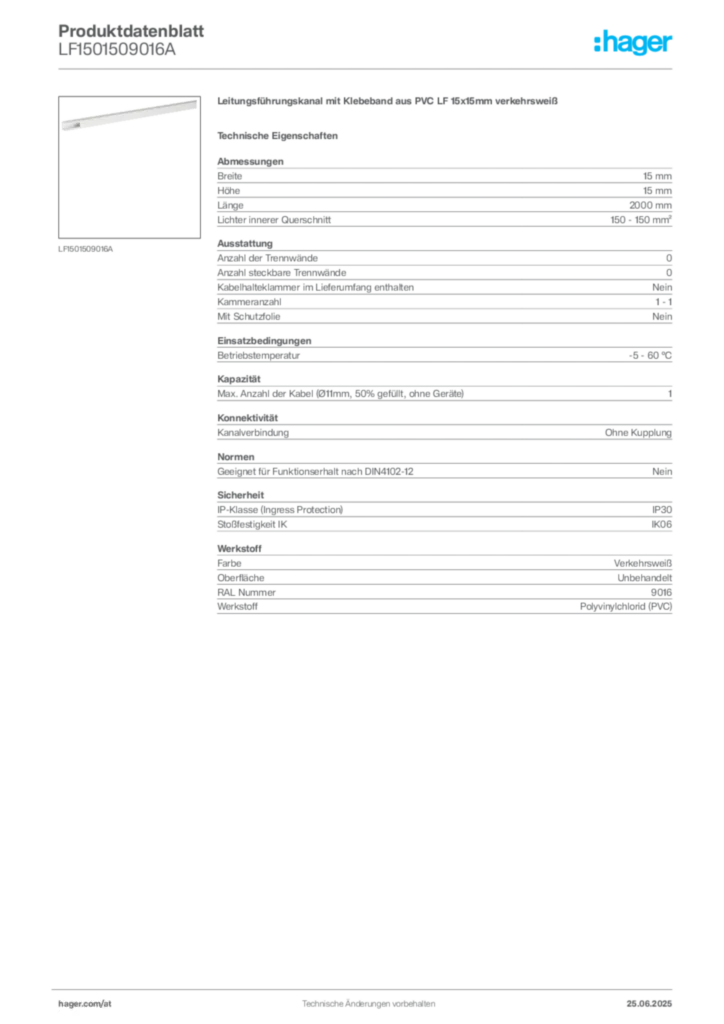 Bild Hager Produktdatenblatt LF1501509016A | Hager Deutschland