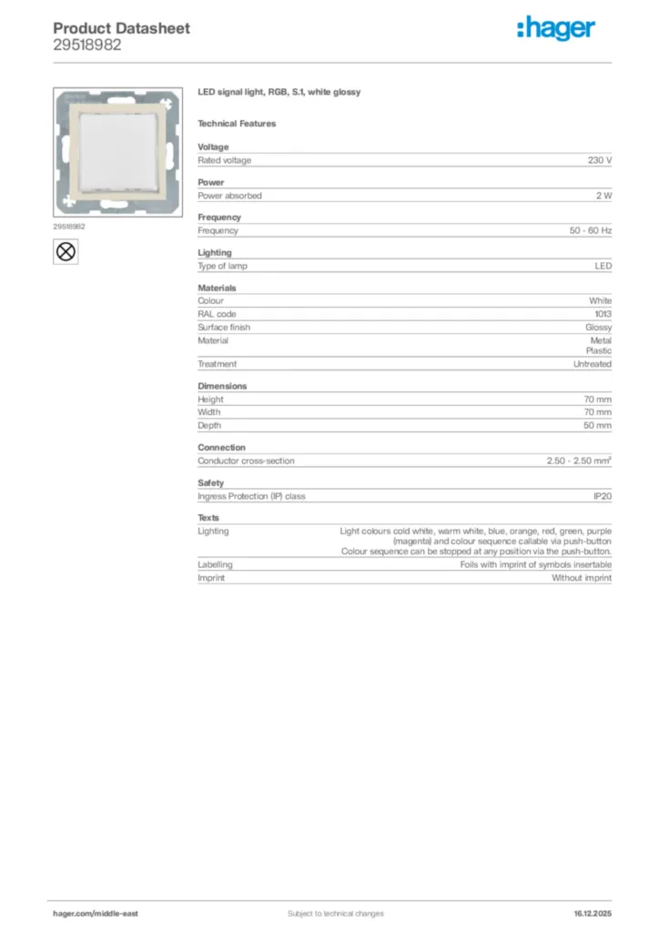 Image Hager Product data sheet 29518982  | Hager