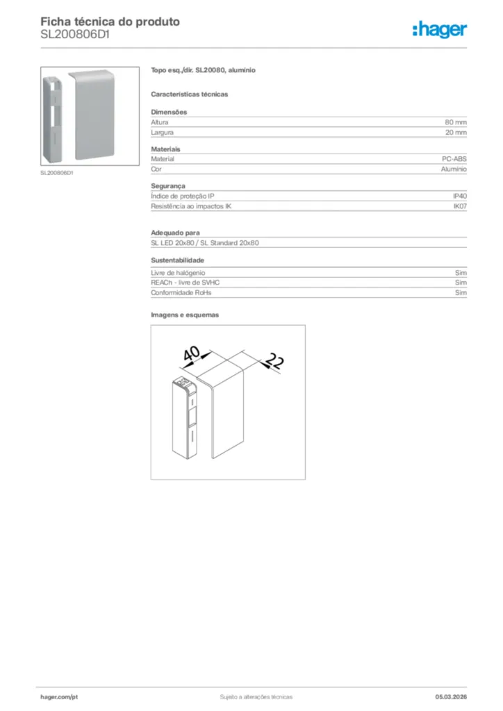 Imagem Hager Ficha técnica do produto SL200806D1 | Hager Portugal