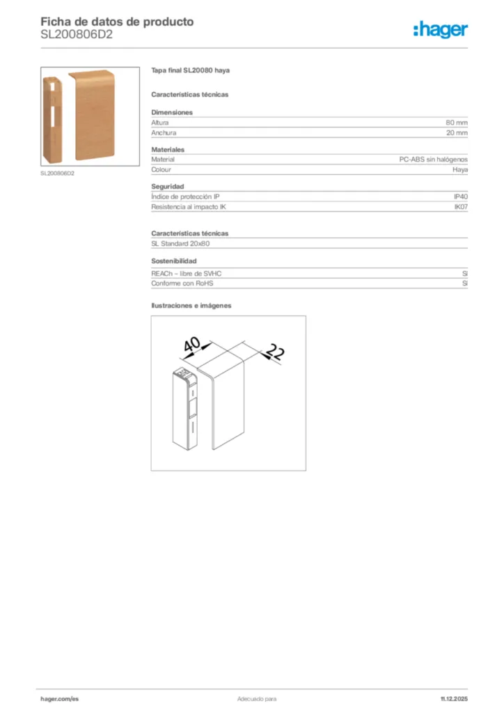 Imagen Hager Ficha de datos de producto SL200806D2 | Hager España