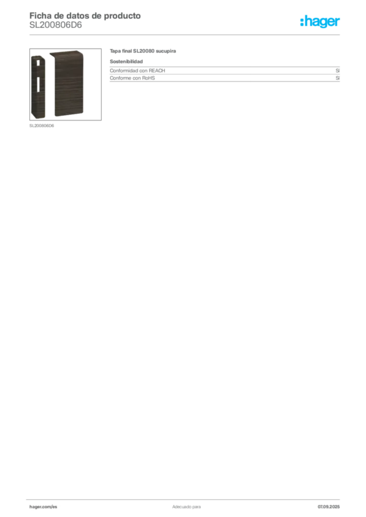 Imagen Hager Ficha de datos de producto SL200806D6 | Hager España