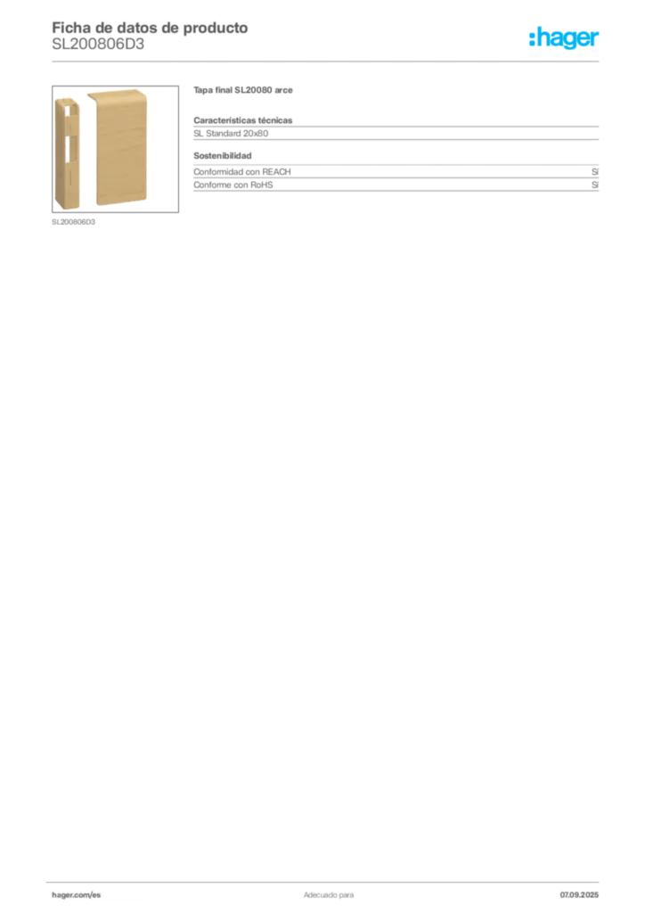 Imagen Hager Ficha de datos de producto SL200806D3 | Hager España