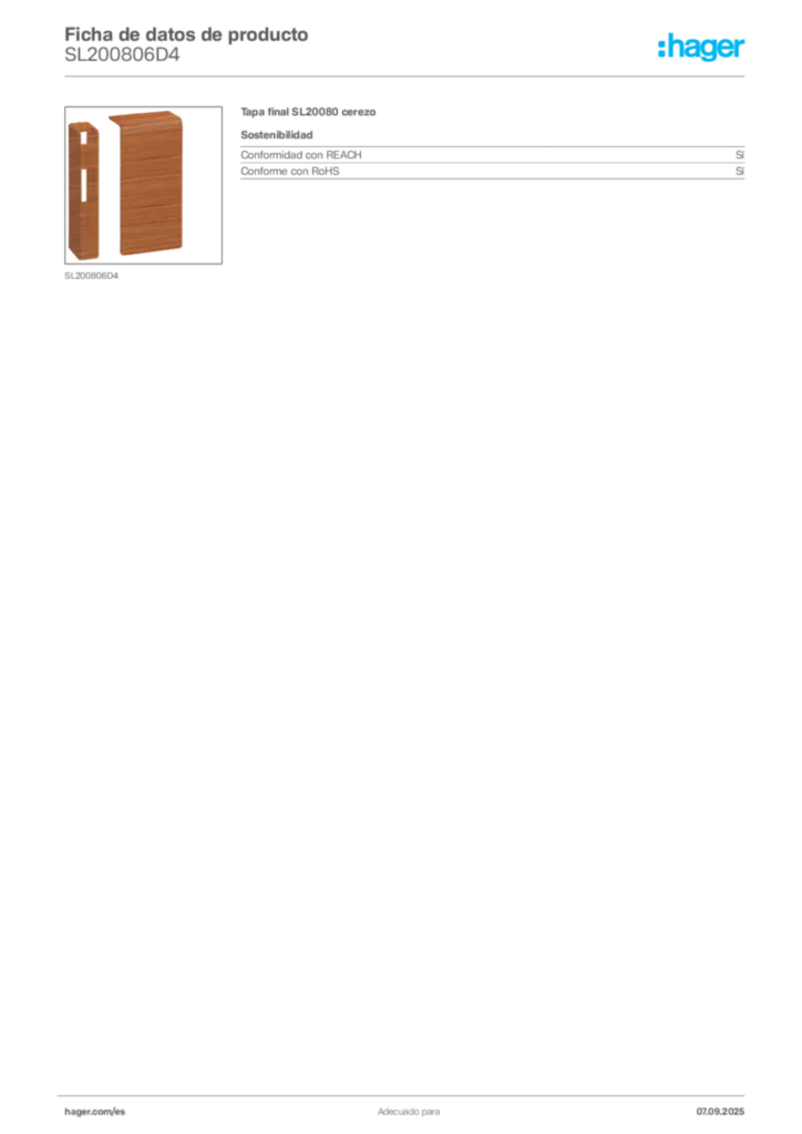 Imagen Hager Ficha de datos de producto SL200806D4 | Hager España