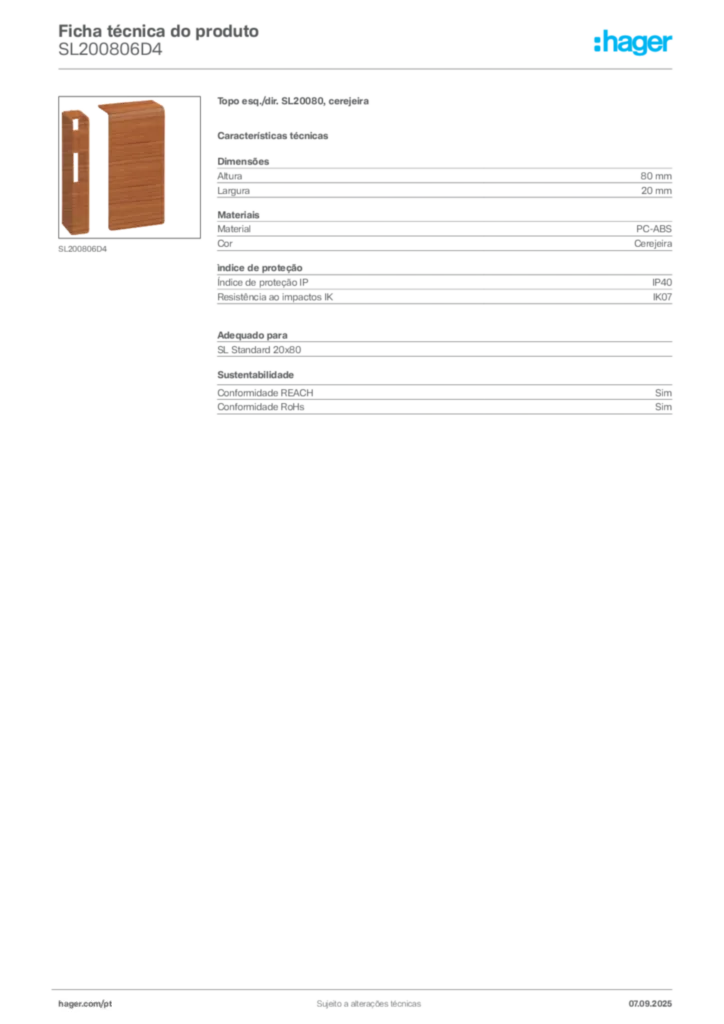 Imagem Hager Ficha técnica do produto SL200806D4 | Hager Portugal
