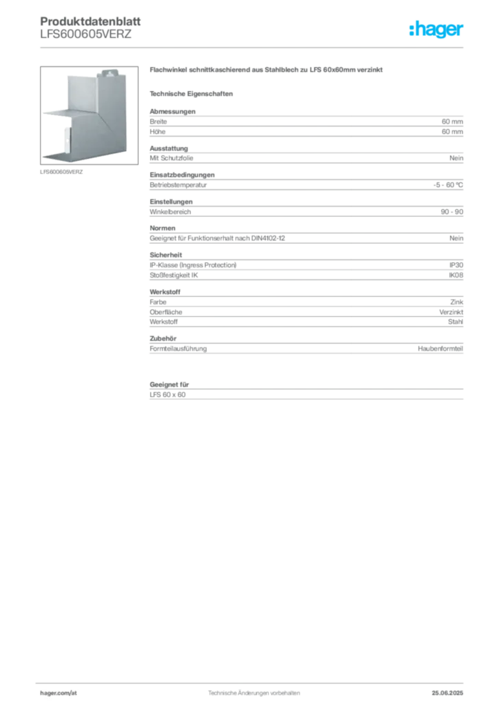 Bild Hager Produktdatenblatt LFS600605VERZ | Hager Deutschland