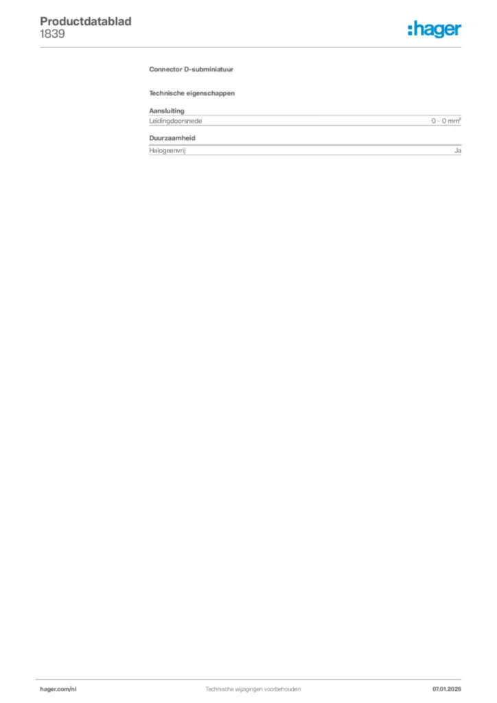 Afbeelding Hager Productdatablad 1839 | Hager Nederland