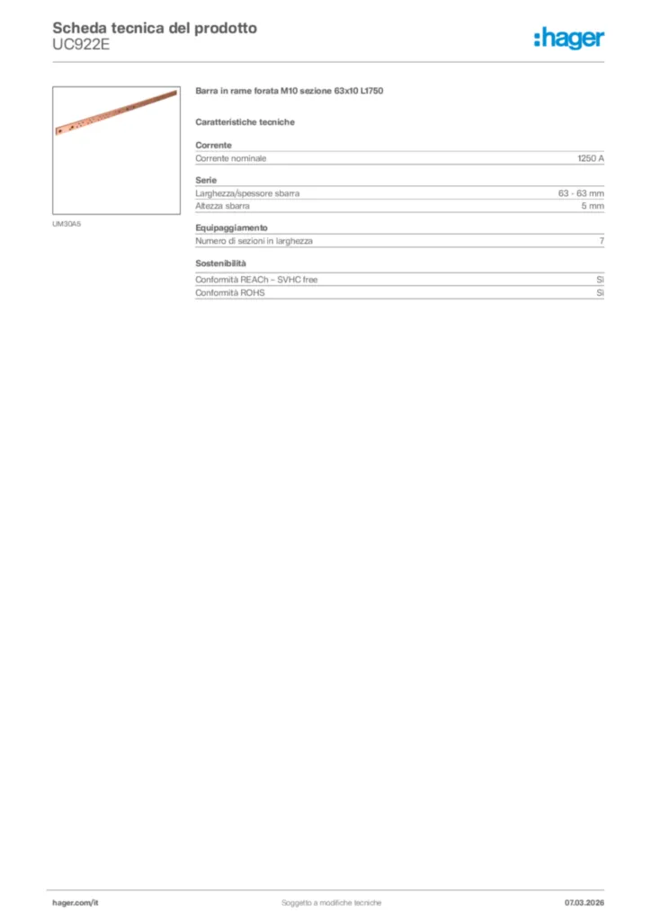 Immagine Hager Scheda tecnica del prodotto UC922E | Hager Italia