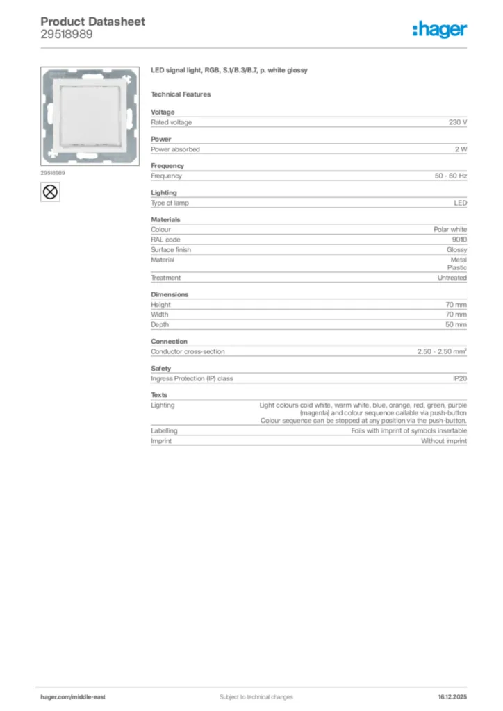 Image Hager Product data sheet 29518989  | Hager