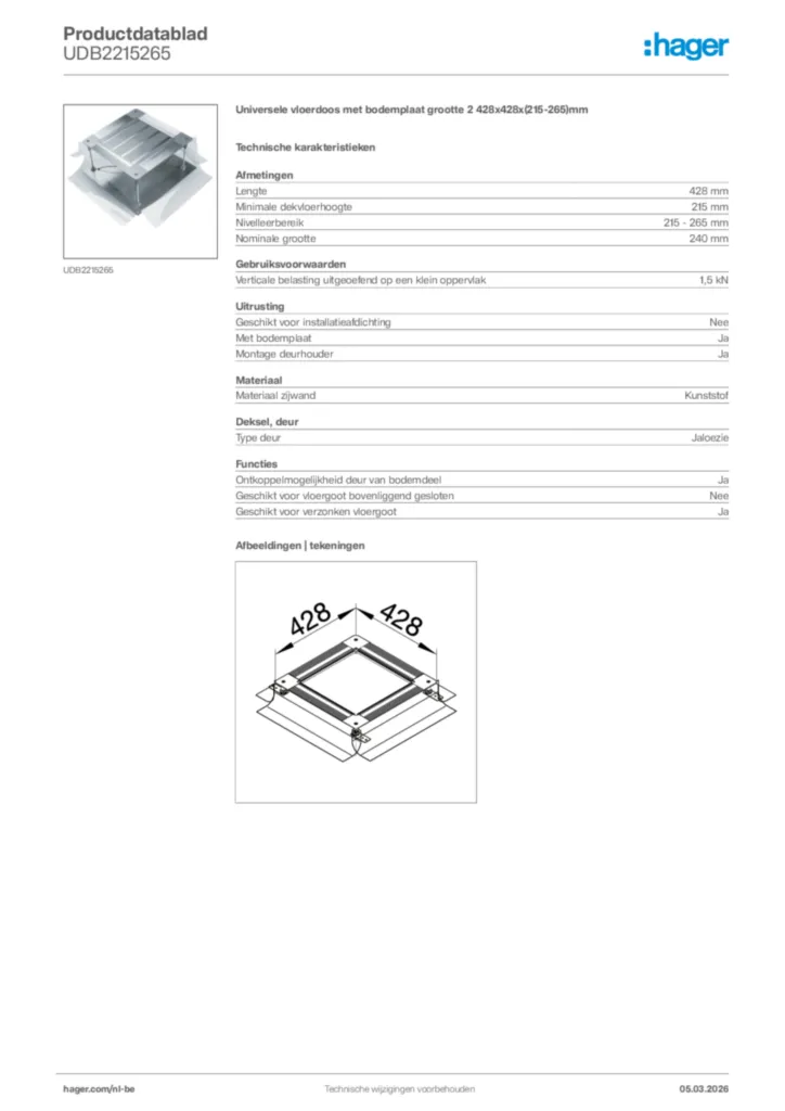 Afbeelding Hager Productdatablad UDB2215265 | Hager Belgium