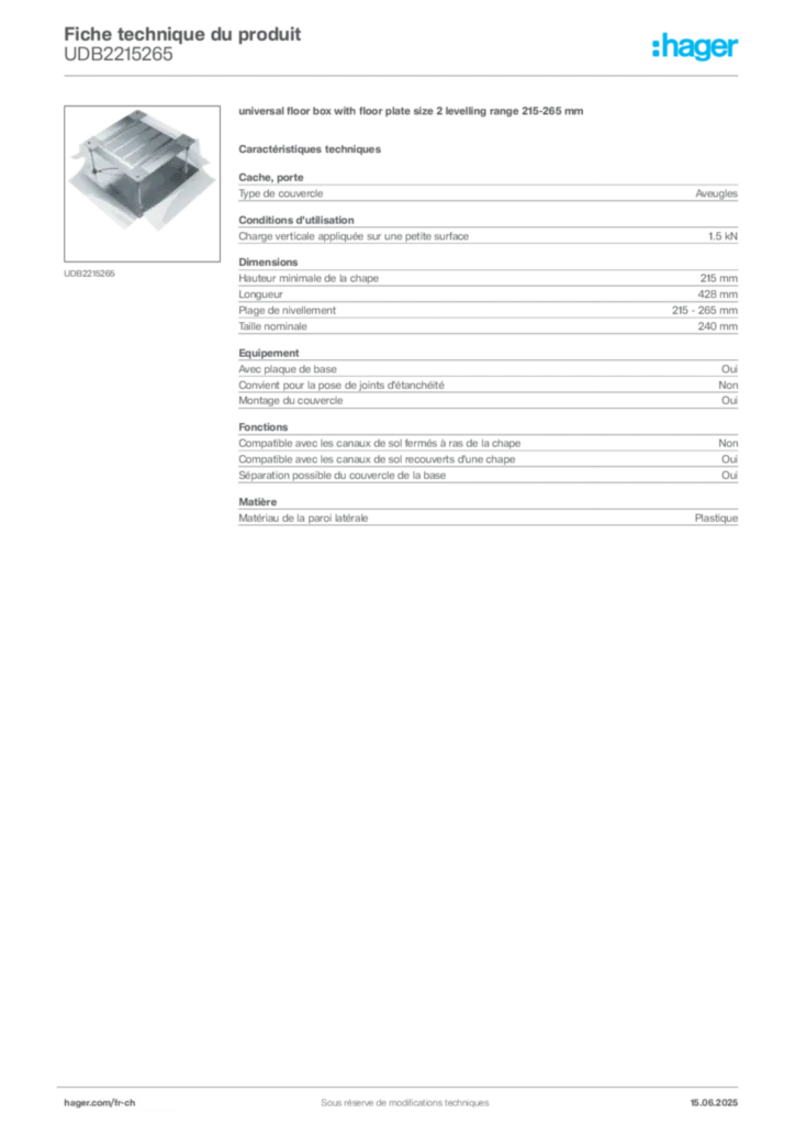 Image Hager Fiche technique du produit UDB2215265 | Hager Suisse