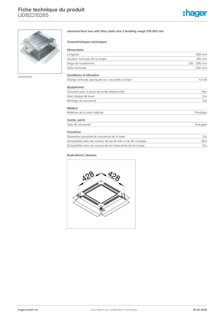 Image Hager Fiche technique du produit UDB2215265 | Hager Suisse