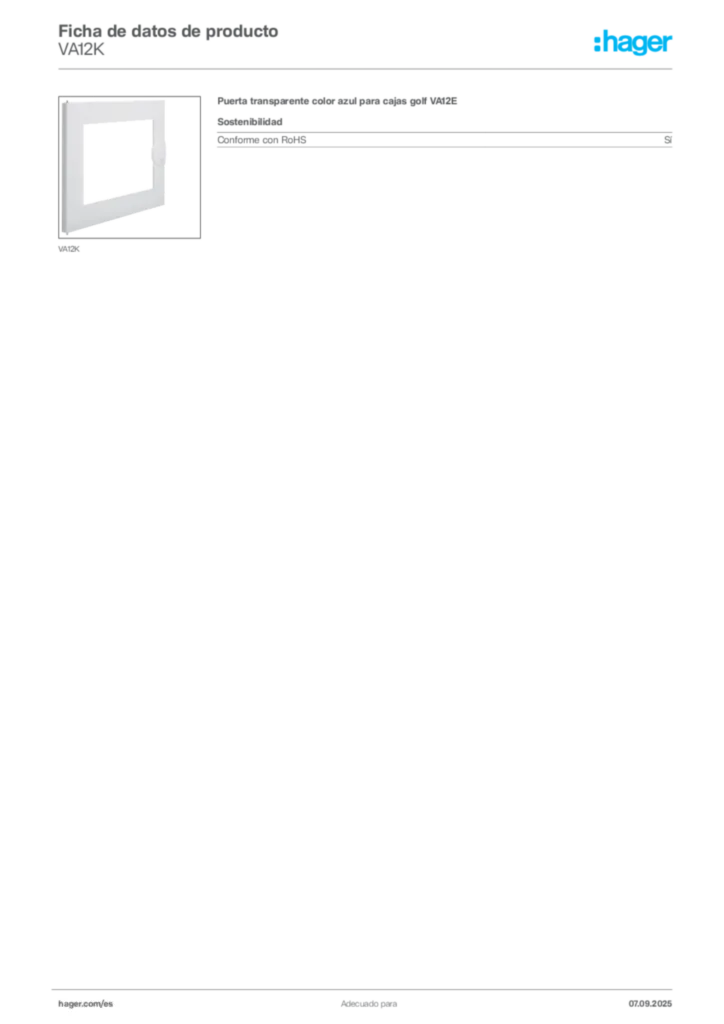 Imagen Hager Ficha de datos de producto VA12K | Hager España