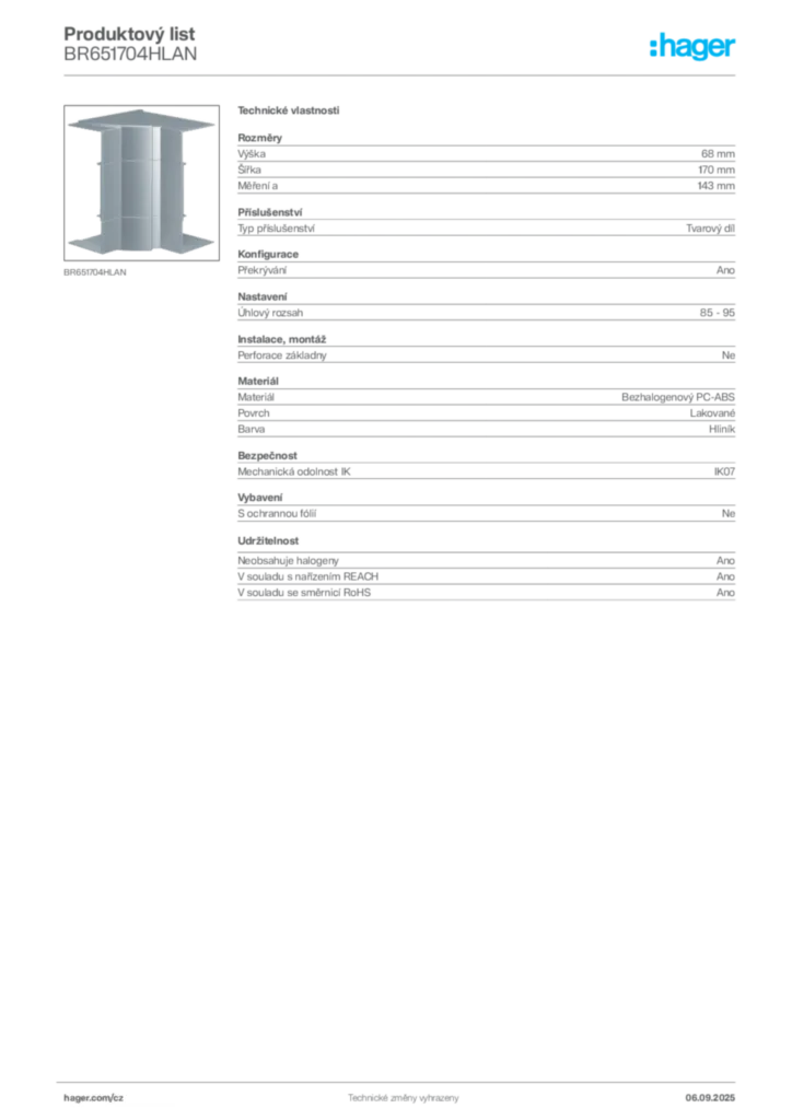 Obrázek Hager Produktový list BR651704HLAN | Hager