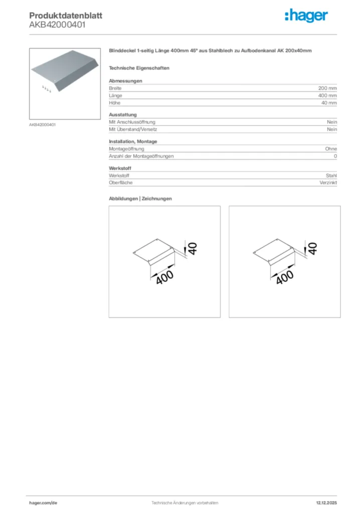 Bild Hager Produktdatenblatt AKB42000401 | Hager Deutschland