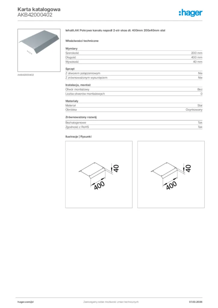 Zdjęcie Hager Karta katalogowa AKB42000402 | Hager Polska