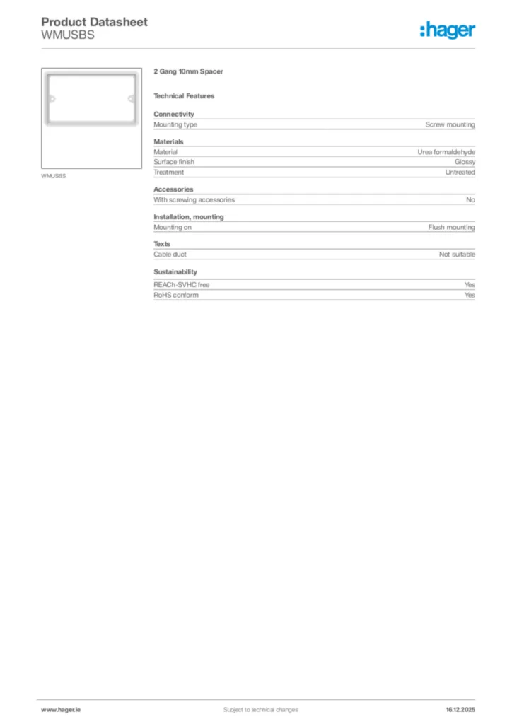 Image Hager Product data sheet WMUSBS  | Hager