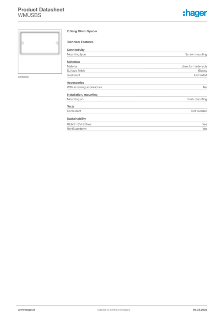 Image Hager Product data sheet WMUSBS  | Hager