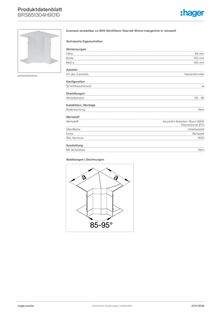 Bild Hager Produktdatenblatt BRS651304H9010 | Hager Deutschland