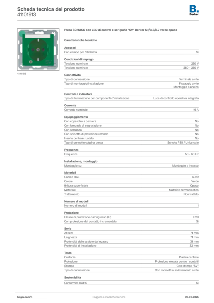 Immagine Berker Scheda tecnica del prodotto 41101913 | Hager Italia