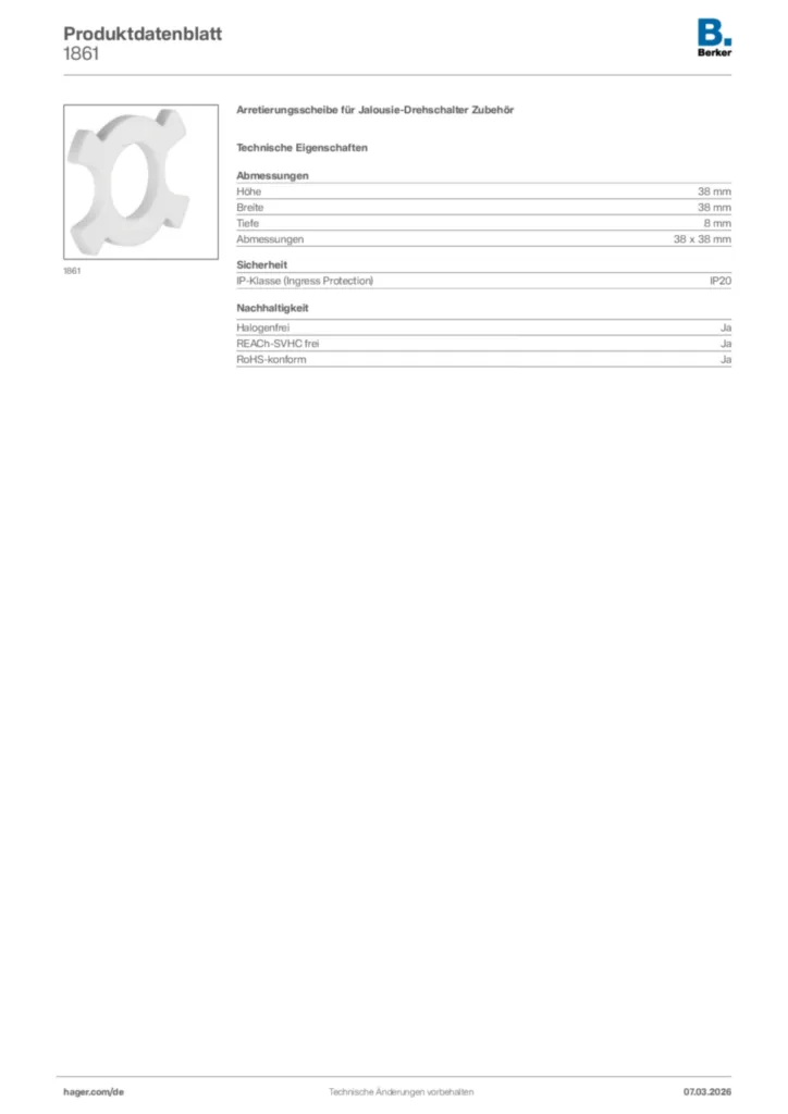 Bild Berker Produktdatenblatt 1861 | Hager Deutschland