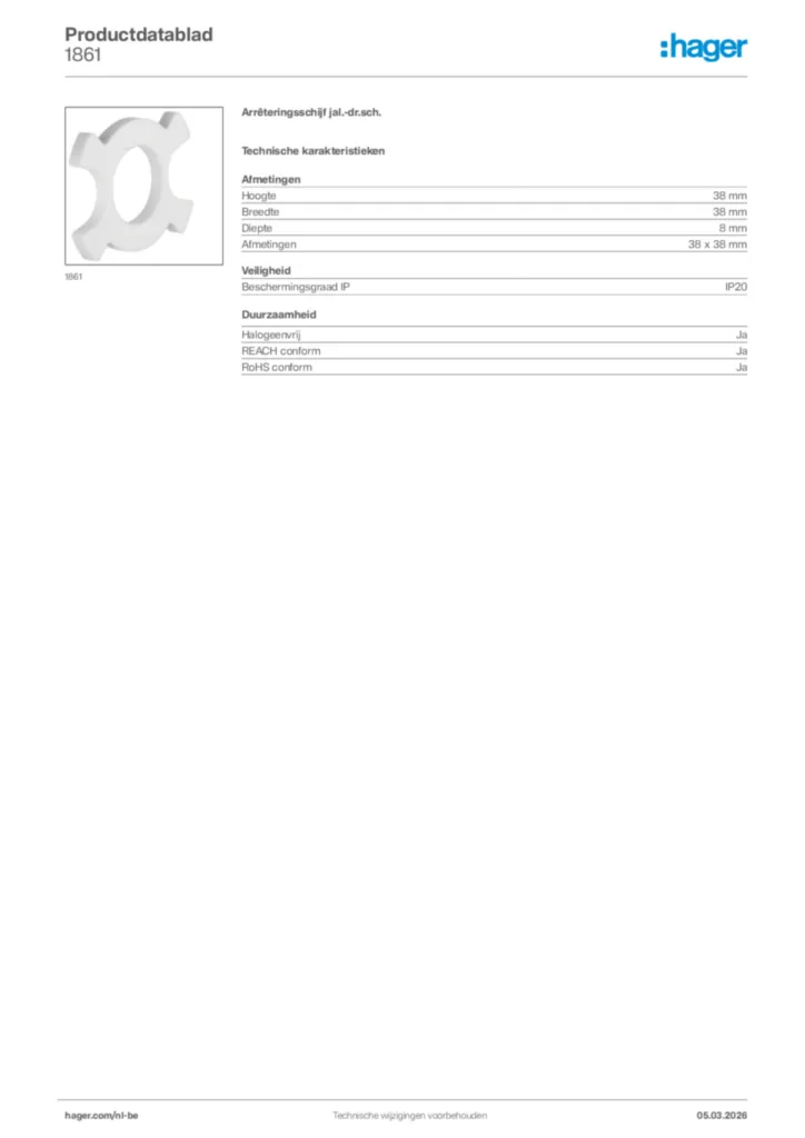 Afbeelding Hager Productdatablad 1861 | Hager Belgium