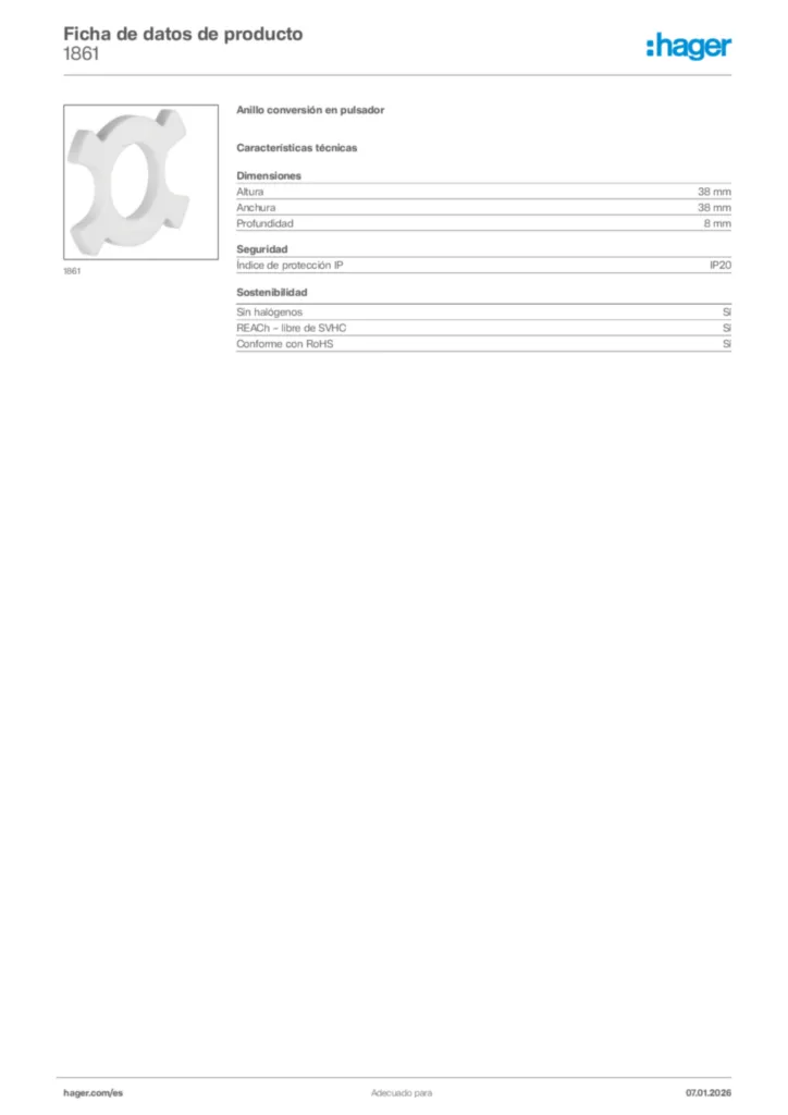 Imagen Hager Ficha de datos de producto 1861 | Hager España