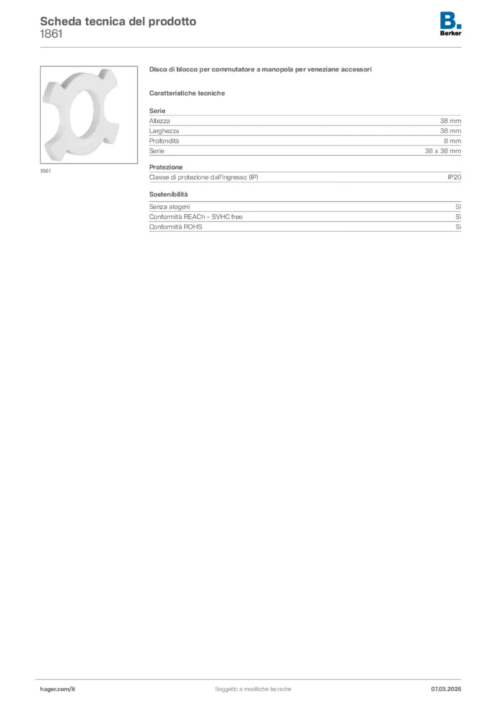 Immagine Berker Scheda tecnica del prodotto 1861 | Hager Italia