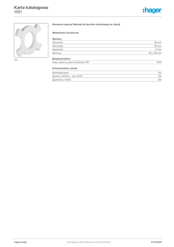 Zdjęcie Hager Karta katalogowa 1861 | Hager Polska