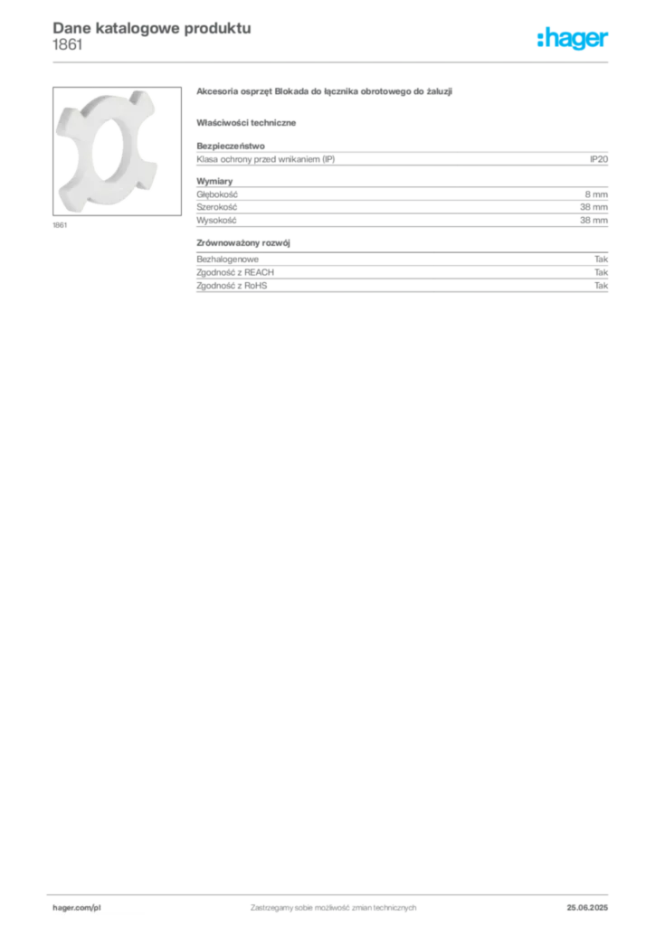 Zdjęcie Hager Karta katalogowa 1861 | Hager Polska