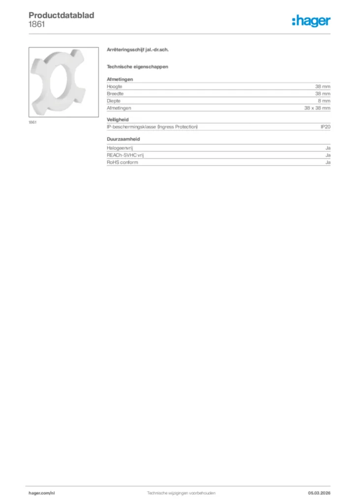 Afbeelding Hager Productdatablad 1861 | Hager Nederland